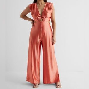 NEW WITH TAGS Express brand V-neck O-ring cut out jumpsuit. Size extra small